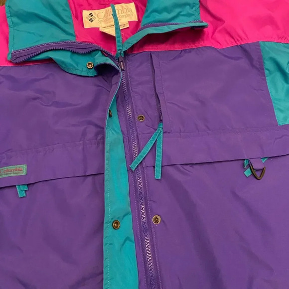 Columbia Sportswear RS Windbreaker Pink Purple Teal Retro 80s 90s Jacket Size XL - Picture 12 of 16